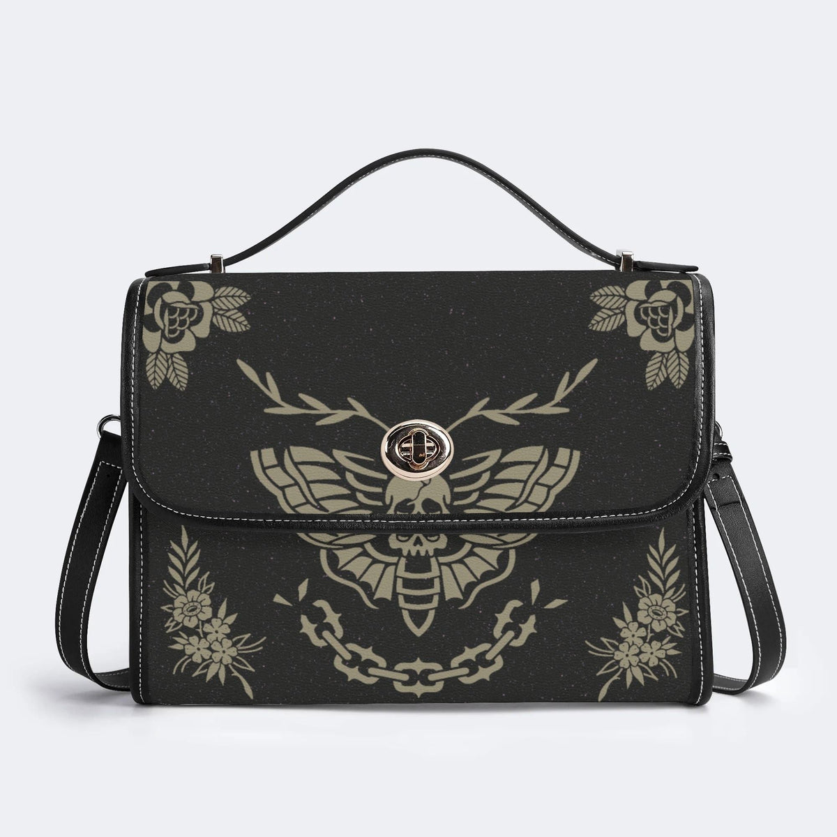 Classic Death Moth Vintage Print - Leather Satchel Bag