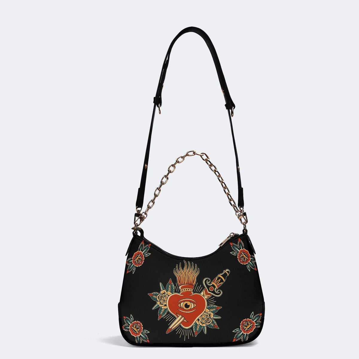 Flaming Heart Art Print - Leather Crossbody Bag