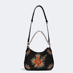 Flaming Heart Art Print - Leather Crossbody Bag