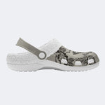 Retro Moth Print - Fur Lined Slippers/Sandals