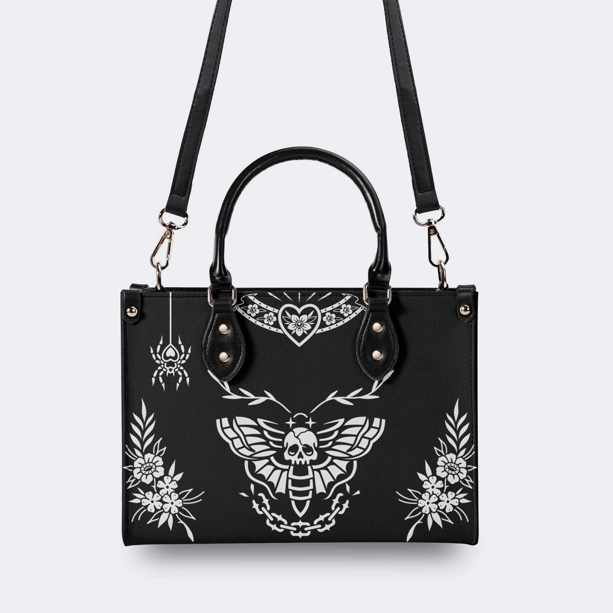 Death Moth Vintage Print - Leather Handbag
