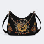 Grim Reaper Flowers Print - Leather Crossbody Bag
