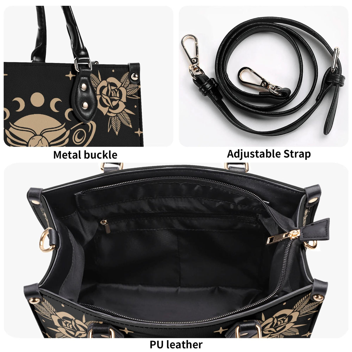 Skeleton Moth Under The Moon - Leather Handbag