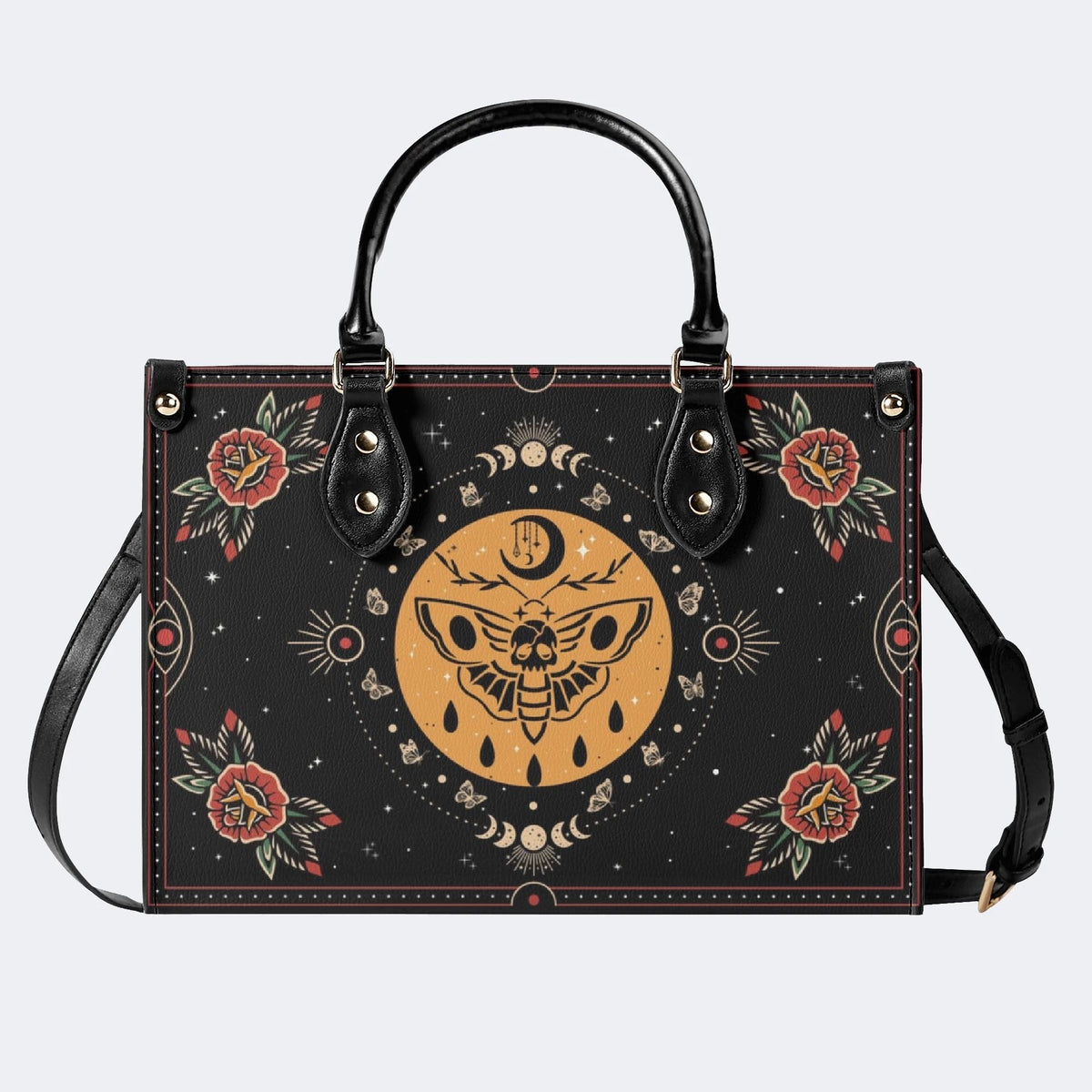 Moths Under The Moon - Leather Handbag