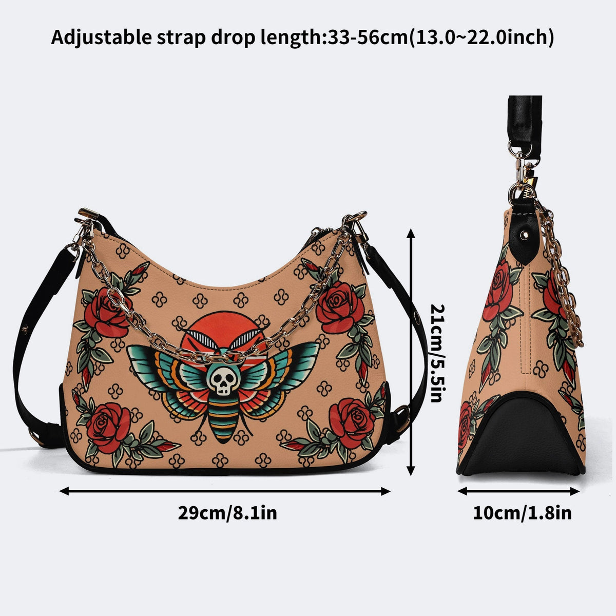 Vintage Death Moth Print - Leather Crossbody Bag