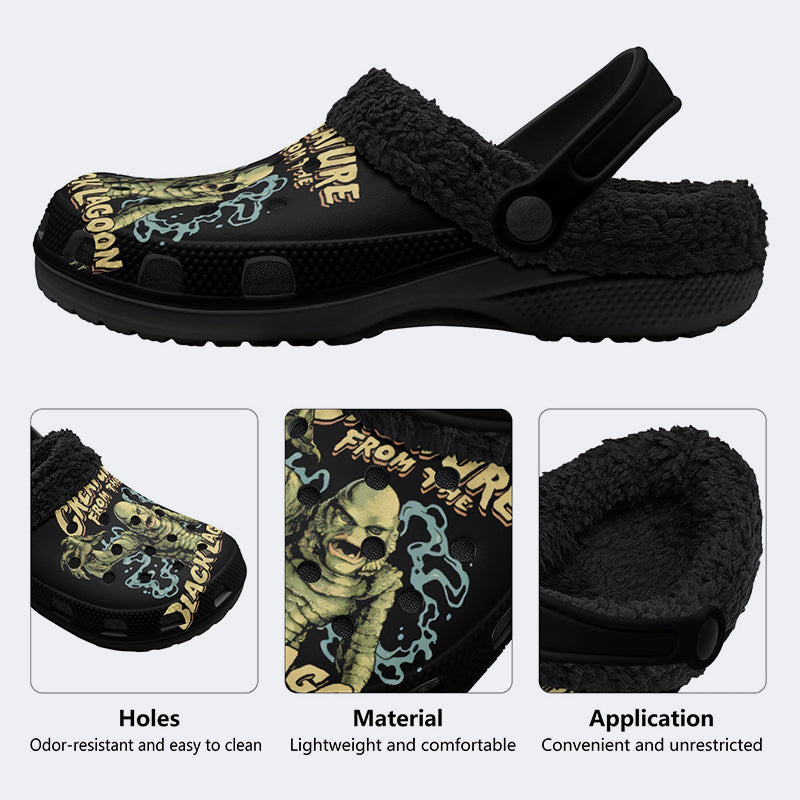 Creature From The Black Lagoon Print - Fur Lined Slippers/Sandals