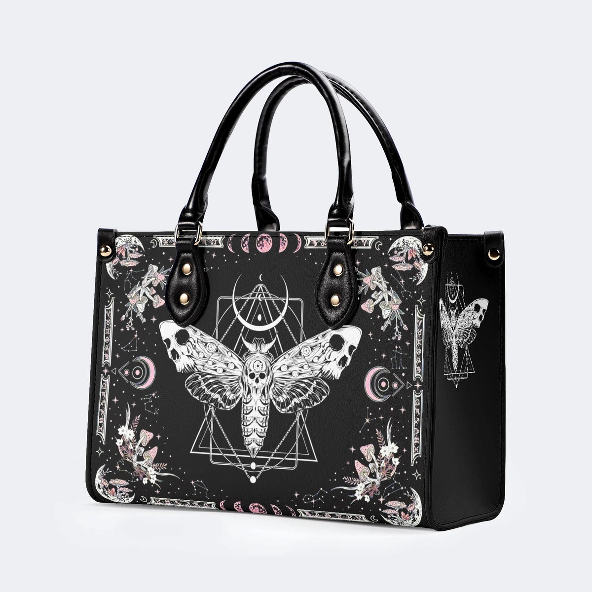 Death Moth & Mushrooms Print - Leather Handbag