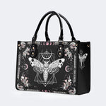 Death Moth & Mushrooms Print - Leather Handbag