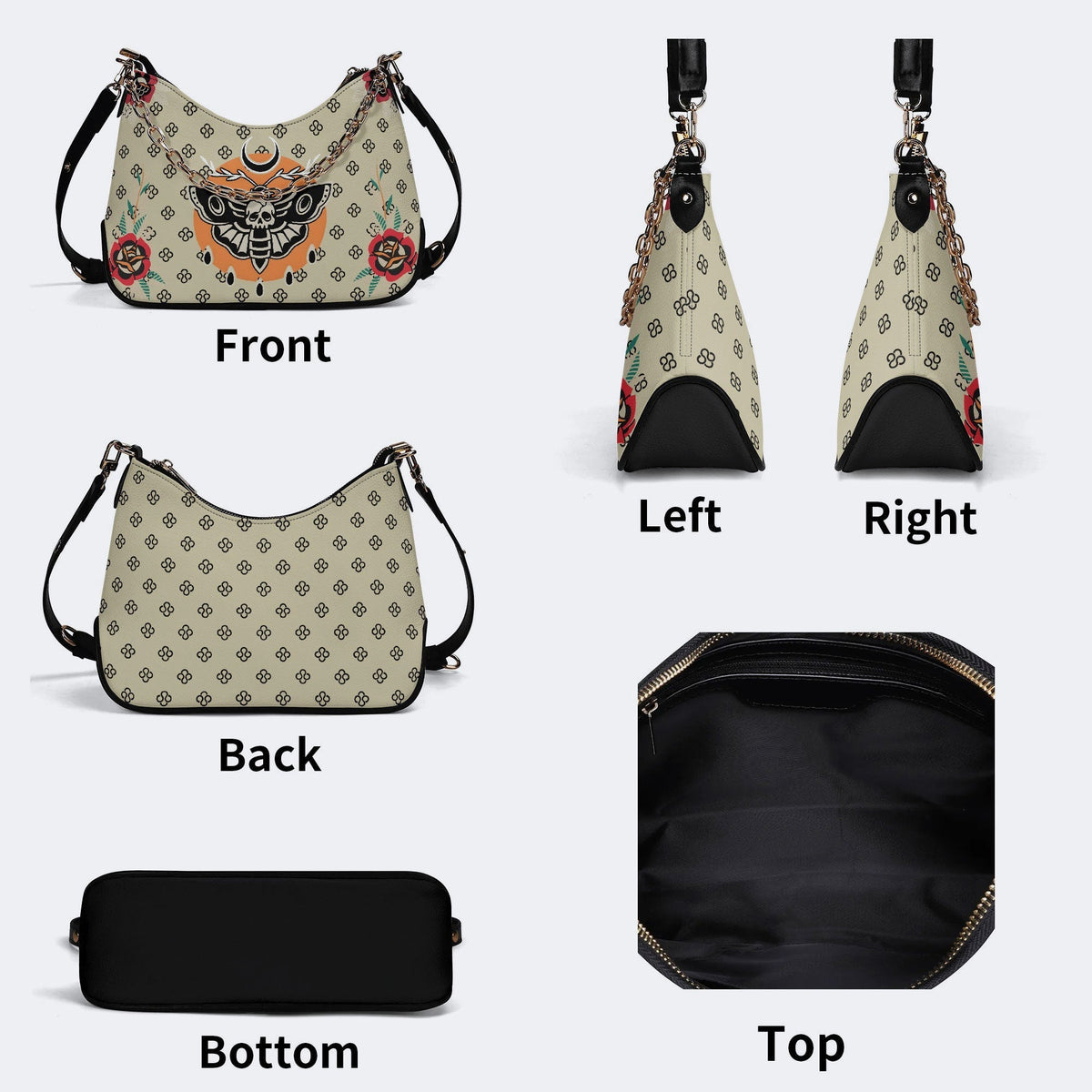 Vintage Death Moth Print - Leather Crossbody Bag