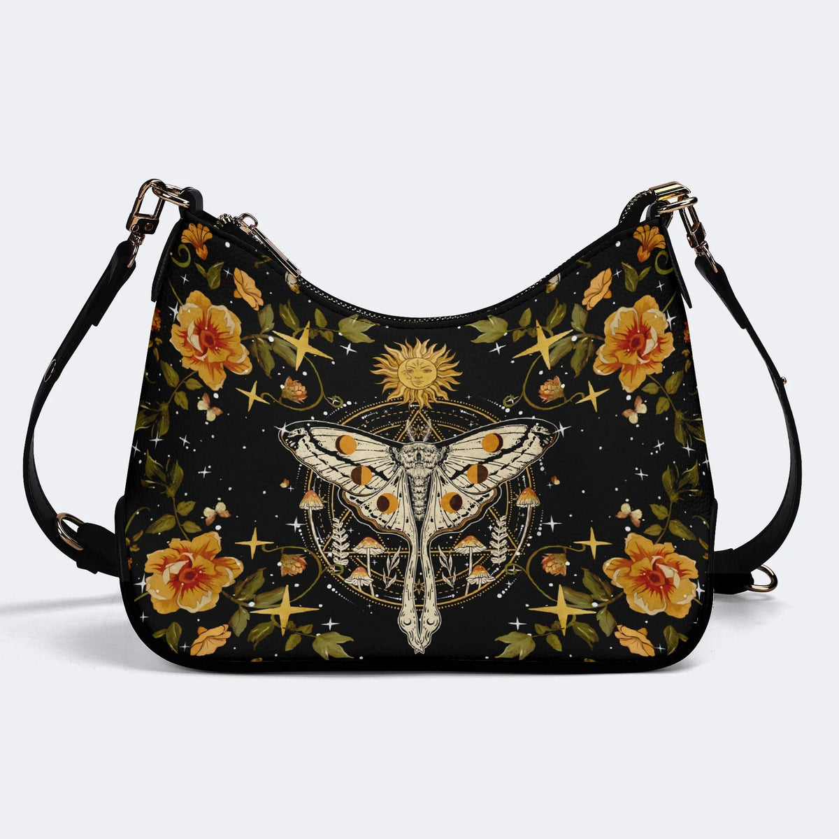 Sun And Moth Print - Leather Crossbody Bag