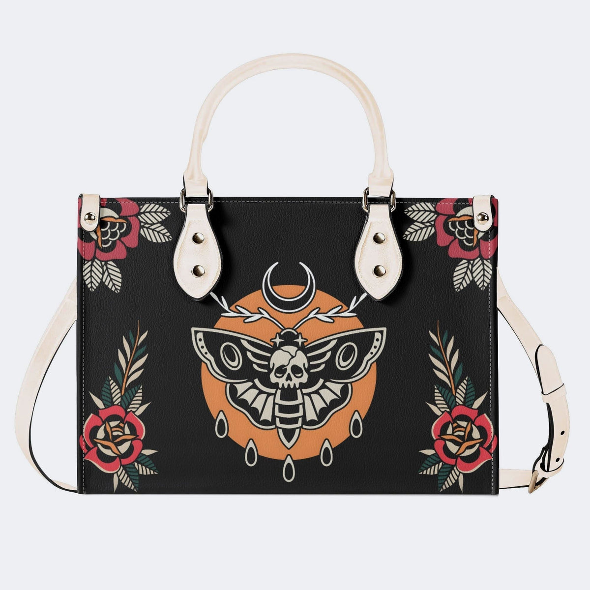 Death Moth Vintage Print - Leather Handbag