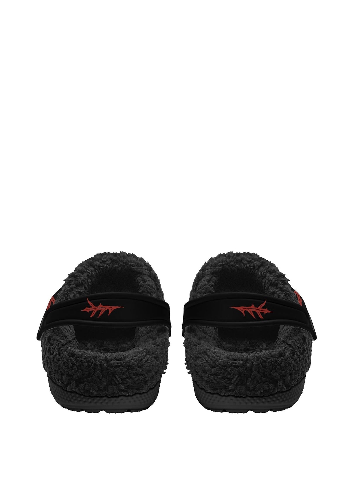 Back view of cozy slippers with tattoo moth design