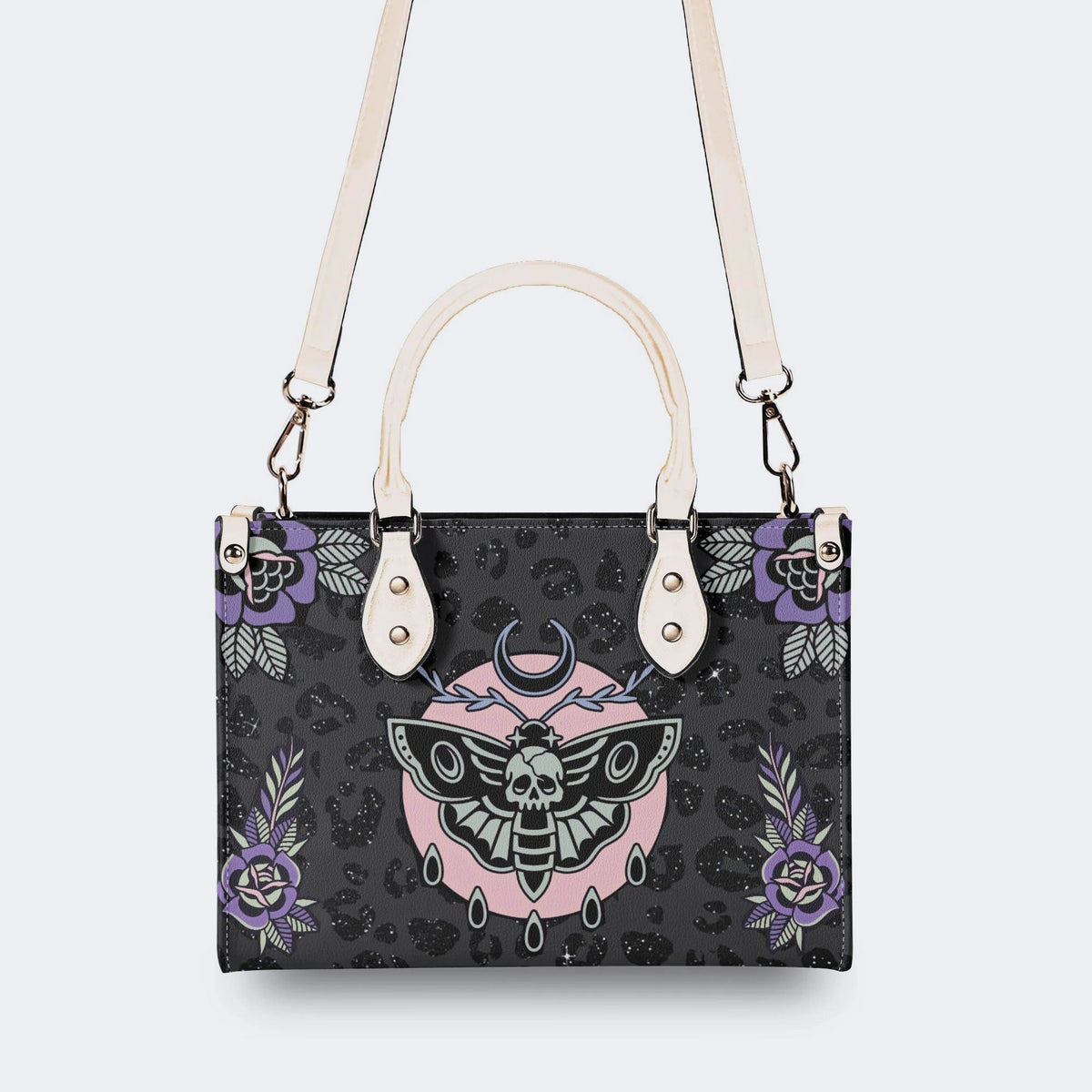 Death Moth Vintage Print - Leather Handbag