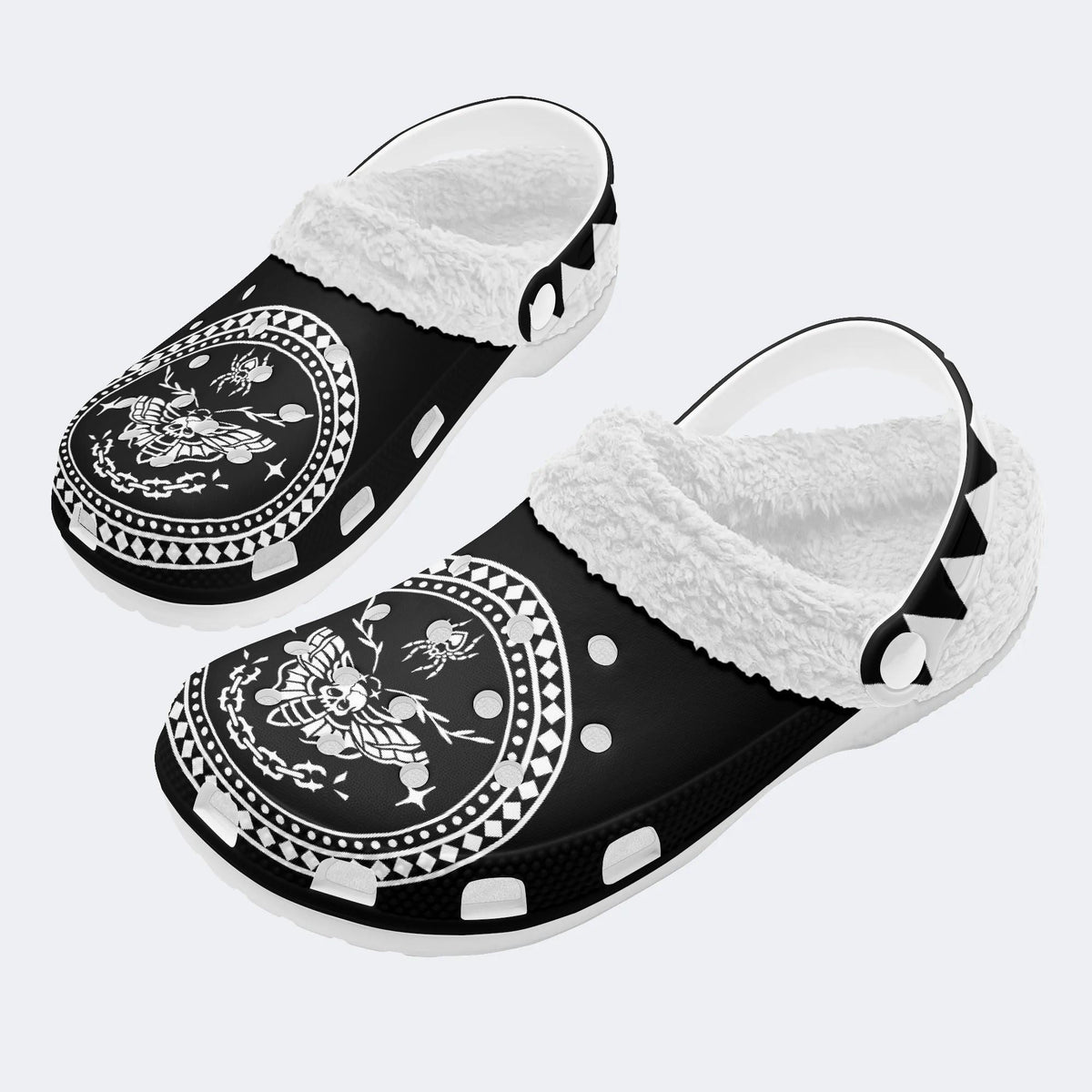 Death Moth Vintage Print - Fur Lined Slippers/Sandals