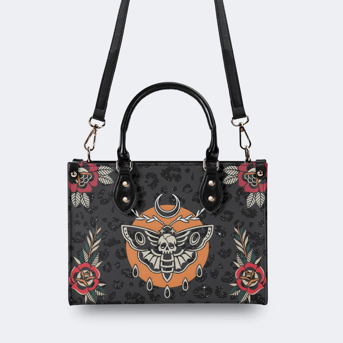 Death Moth Vintage Print - Leather Handbag