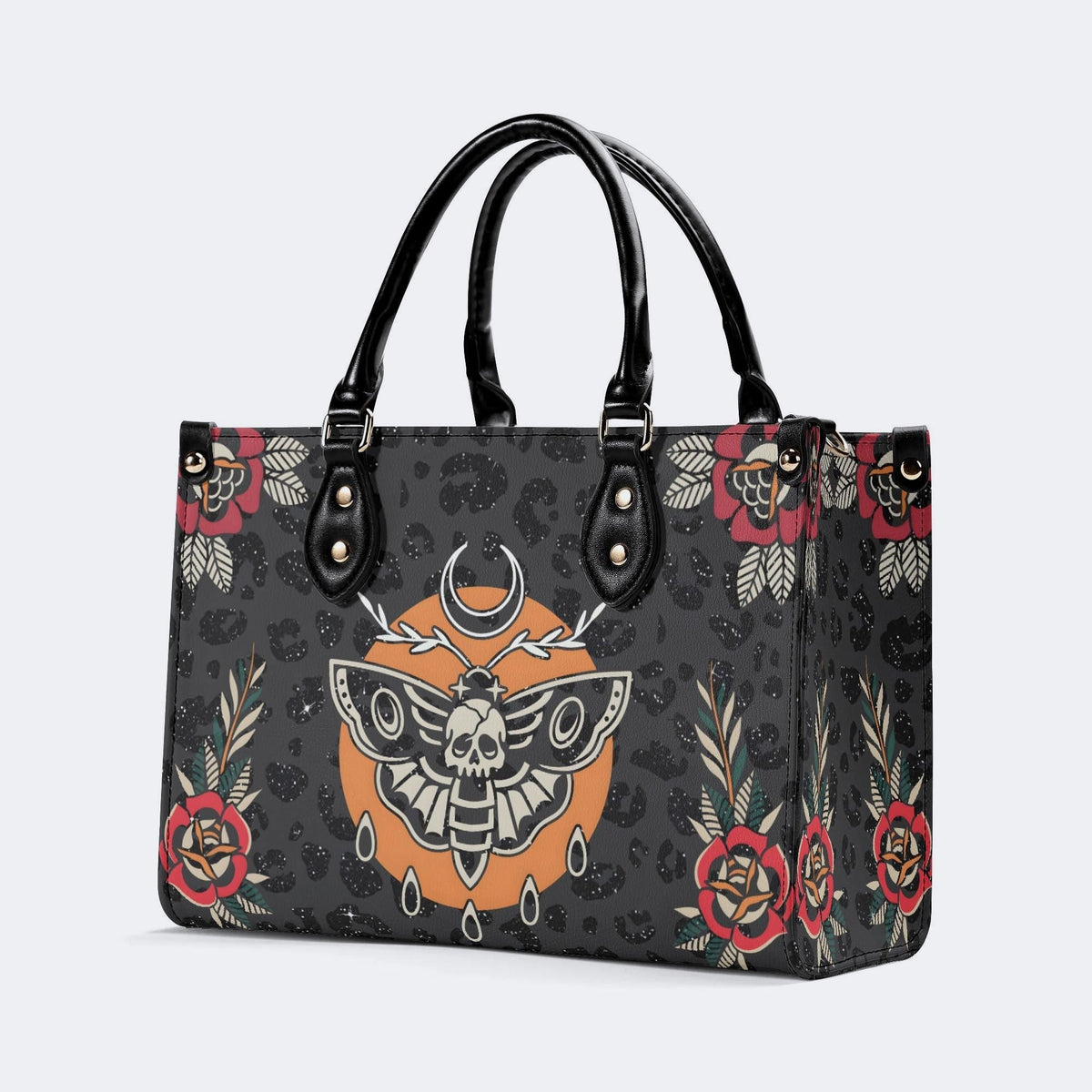 Death Moth Vintage Print - Leather Handbag