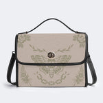 Classic Beige Death Moth Vintage Print - Leather Satchel Bag