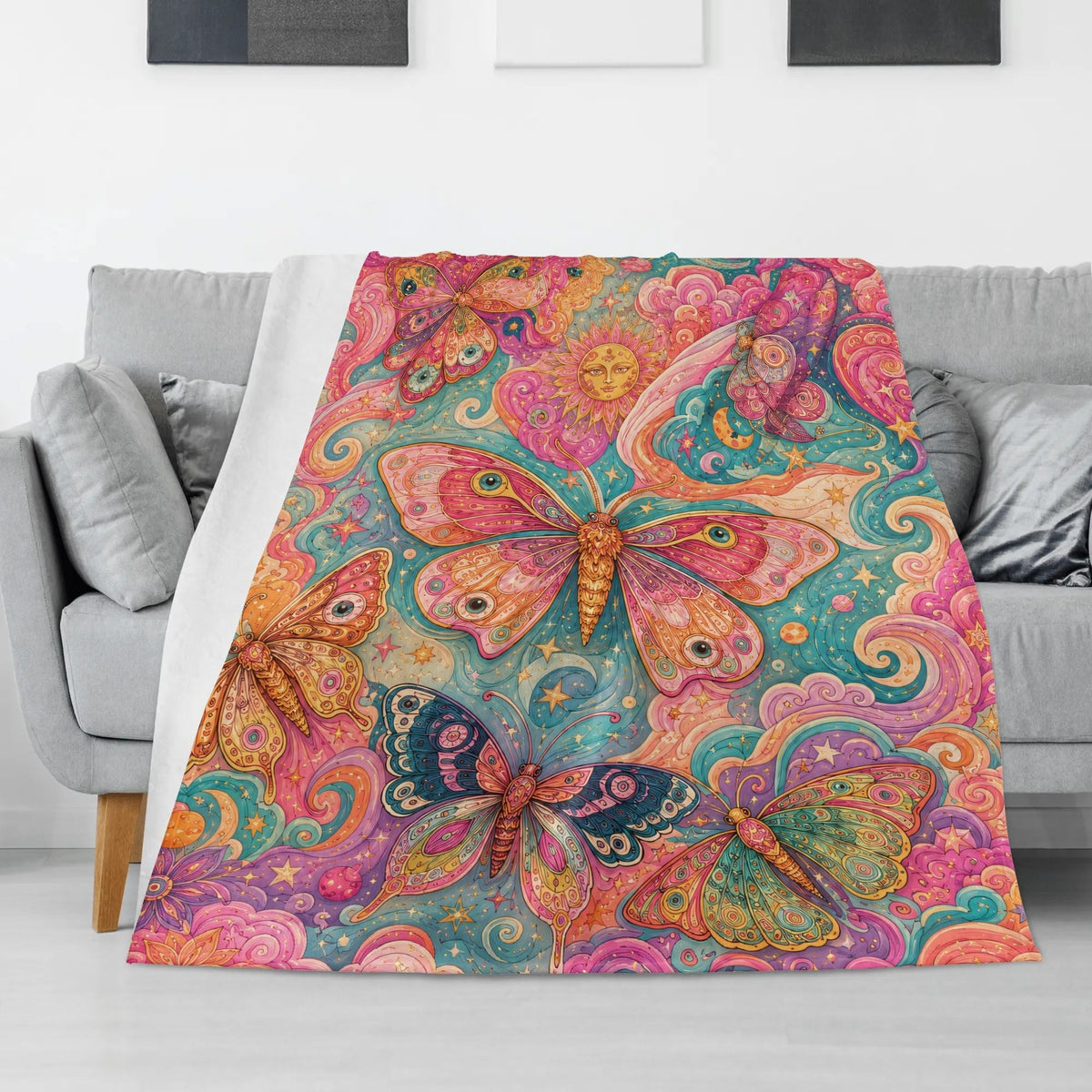 Bohemian Celestial Moth Print Blanket