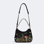 Starry Night Mushroom Moth Print - Leather Crossbody Bag