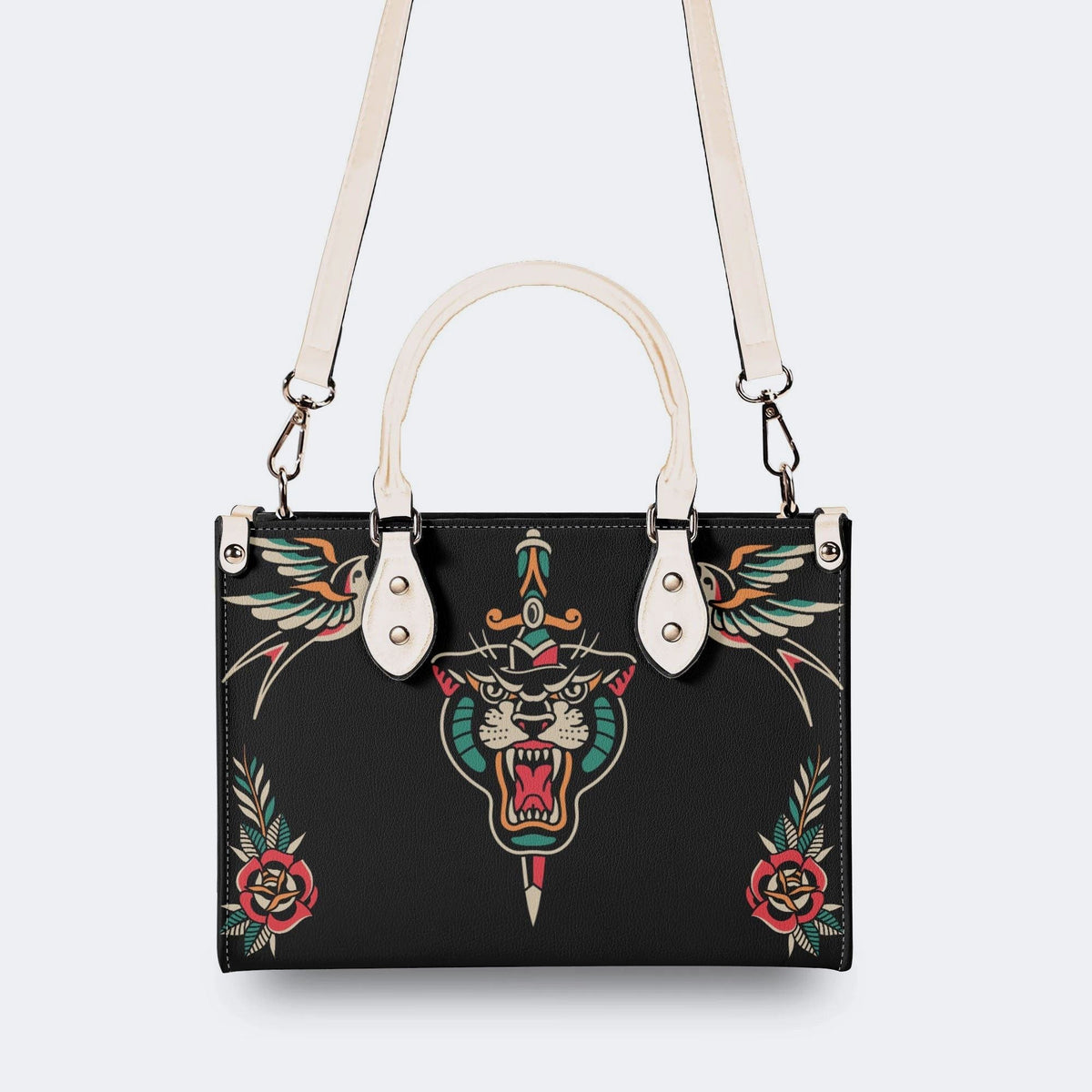 Unisex Tiger Print - Leather Handbag