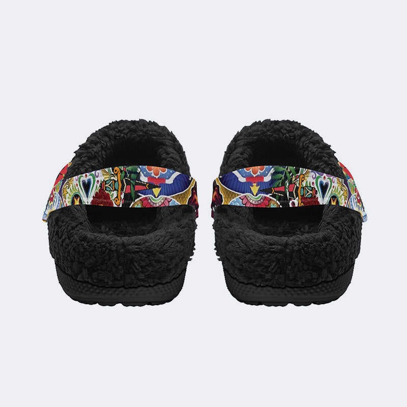 Unisex Death Moth Print - Fur Lined Slippers/Sandals