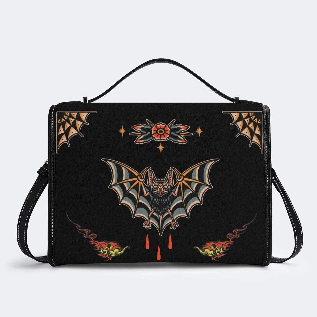 Traditional Bats Print - Leather Satchel Bag