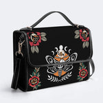 Skull And Moth Print - Leather Satchel Bag