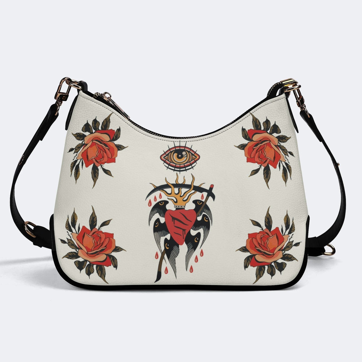 Eyes & Heart Print - Leather Crossbody Bag