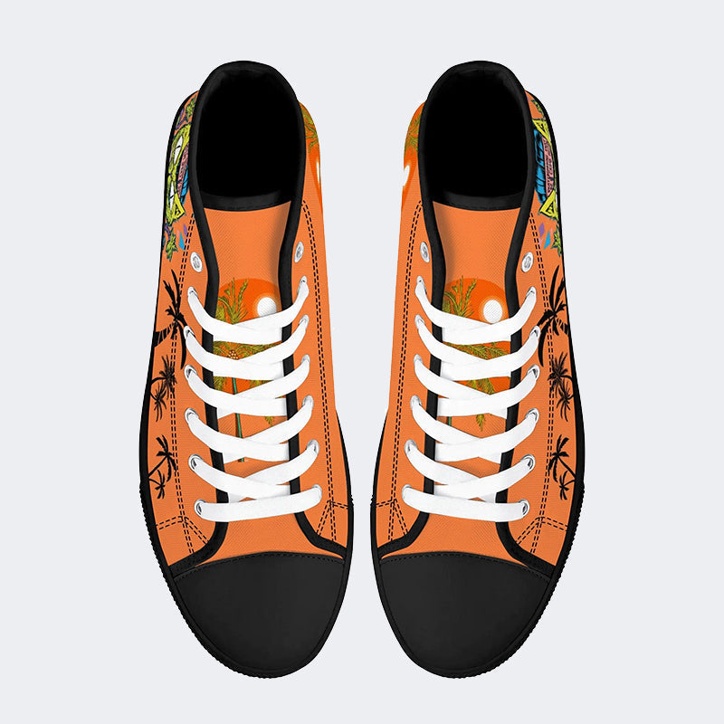 Unisex Skateboarding Cat Print - High Top Canvas