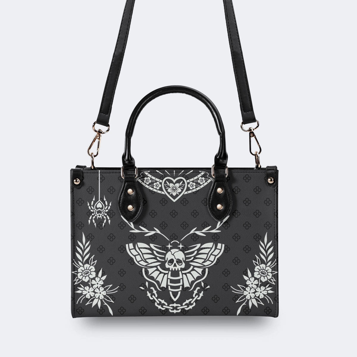 Classic Death Moth Vintage Print - Leather Handbag