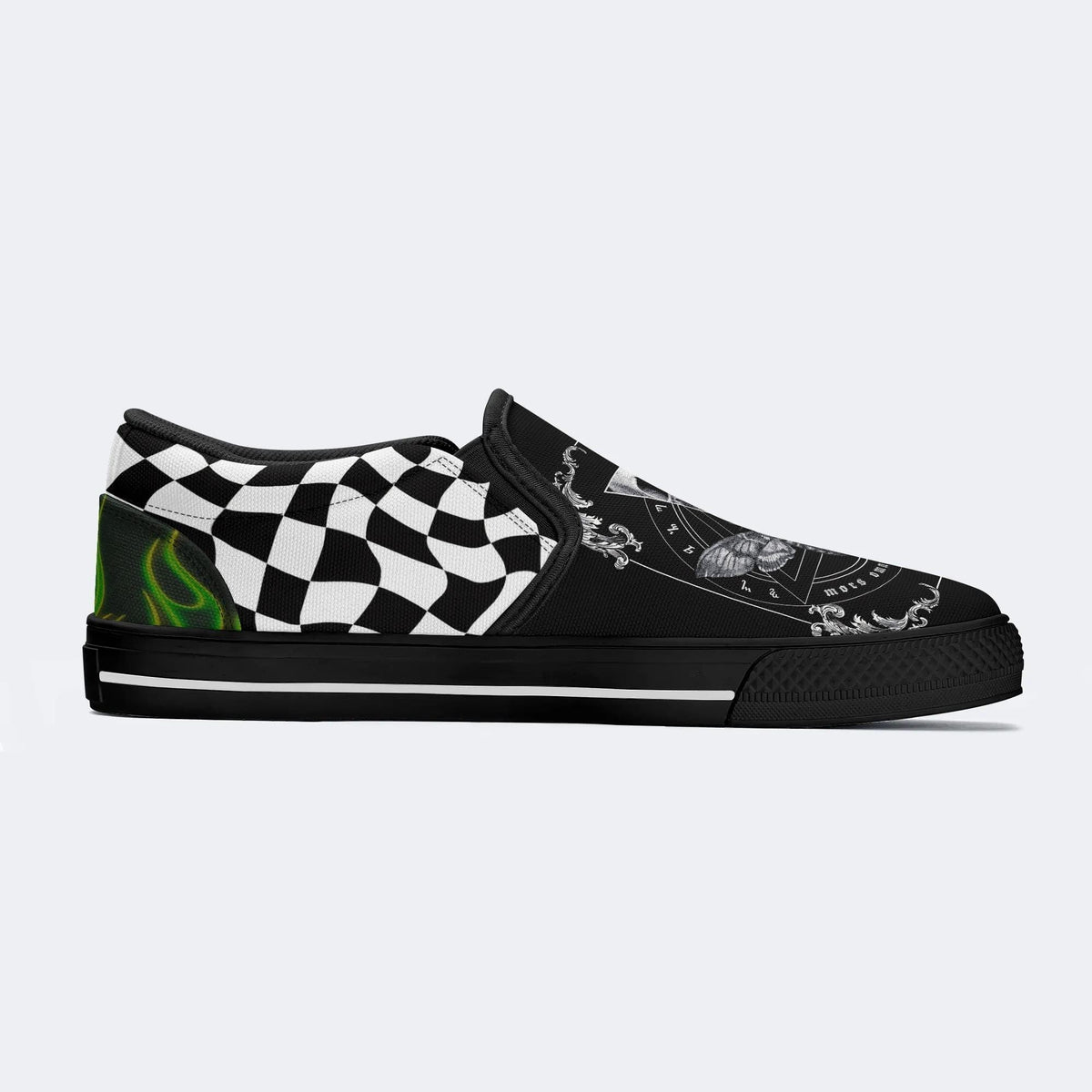 Unisex Death Moth&Skull Print - Slip On Shoes
