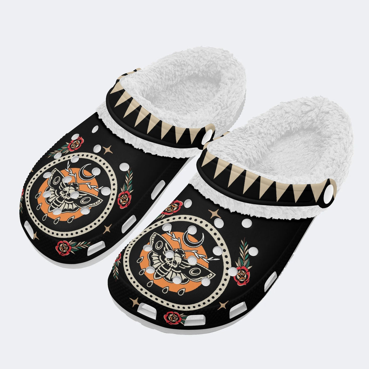 Death Moth Vintage Print - Fur Lined Slippers/Sandals