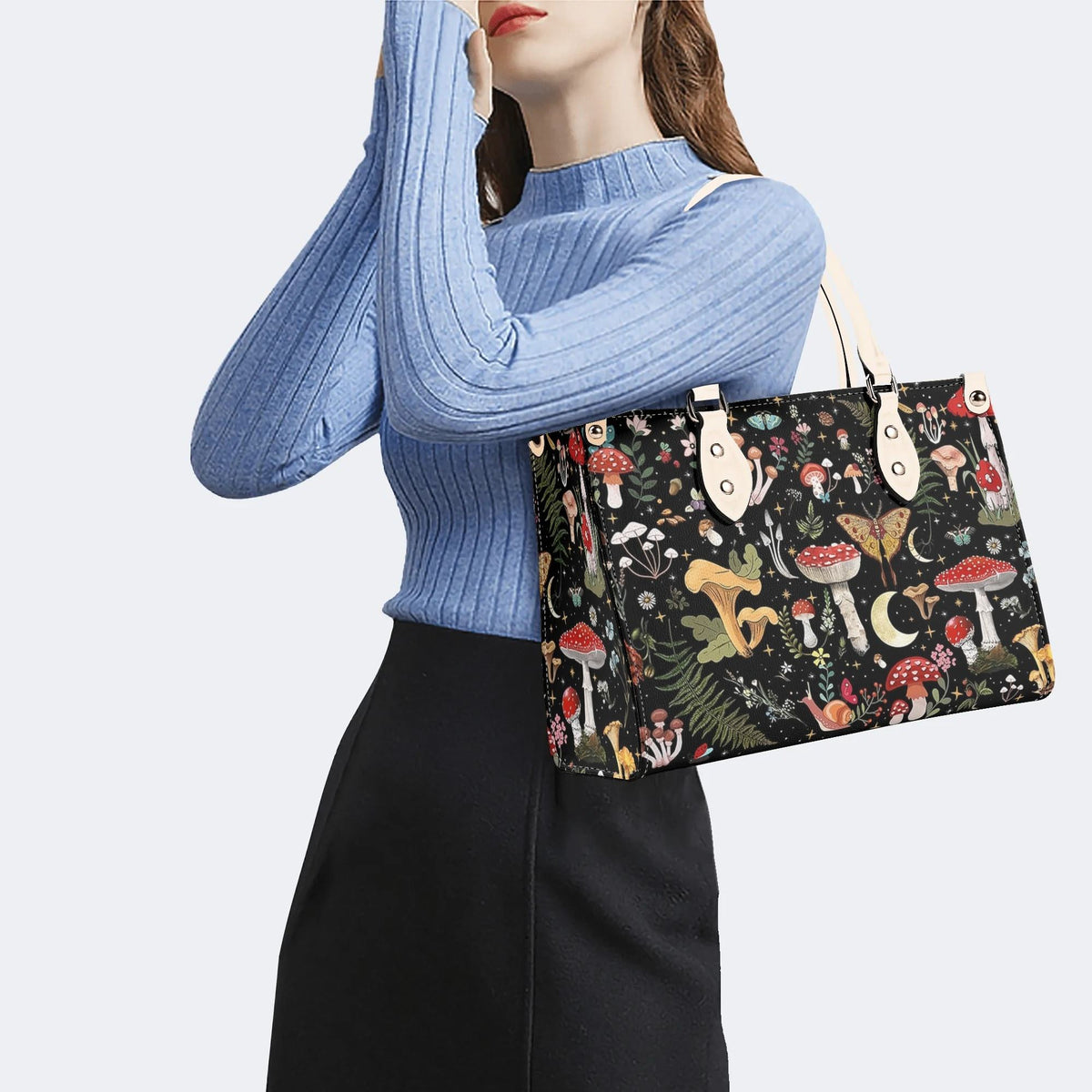 Starry Mushroom Print - Leather Handbag