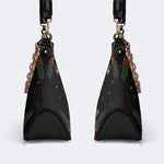 Dark Retro Moon Cat And Moth Print - Leather Crossbody Bag