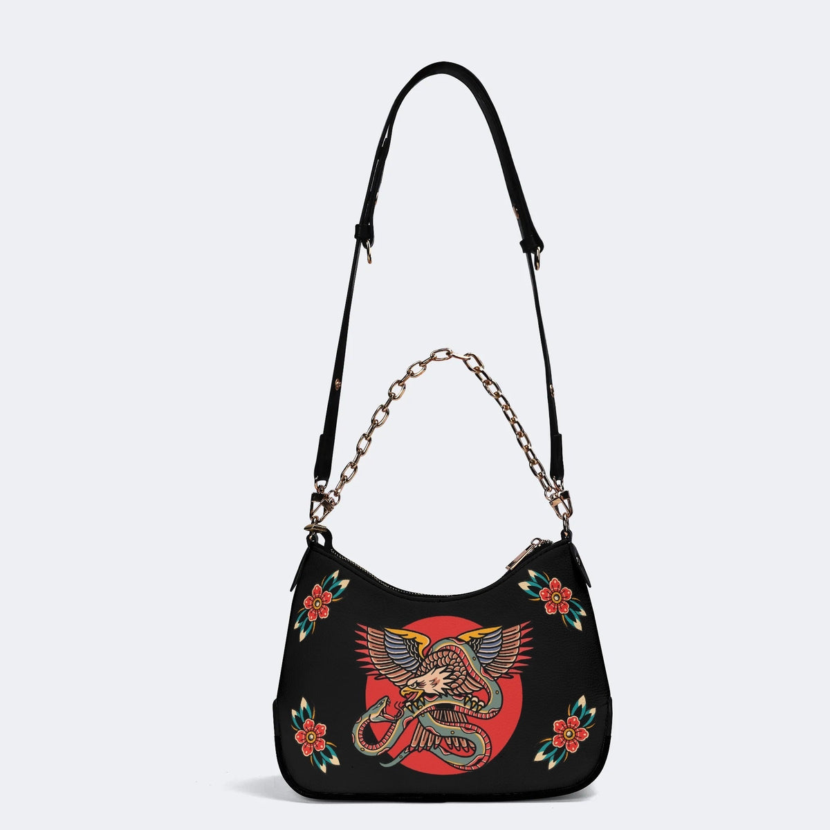 Vintage Eagle & Snake Print - Leather Crossbody Bag