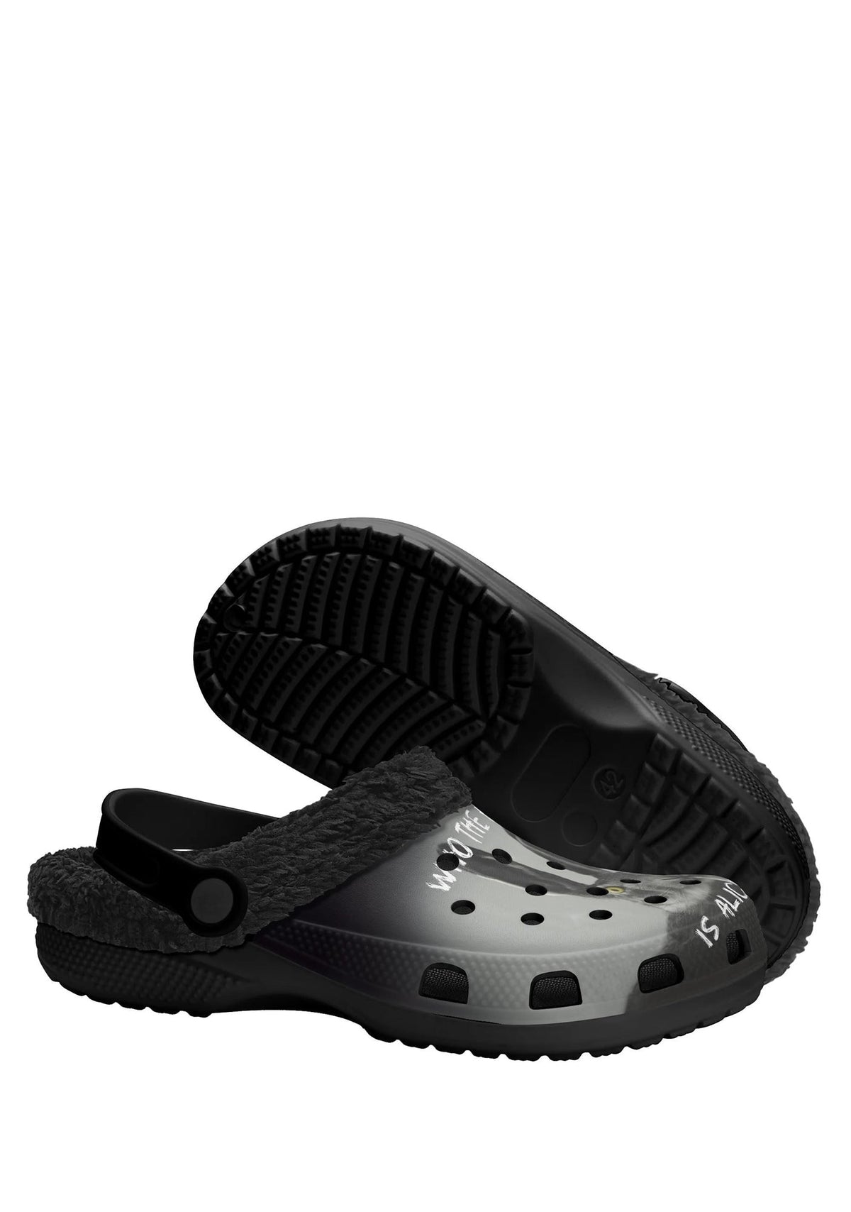 Bottom sole and textured grip of black gothic rabbit slippers