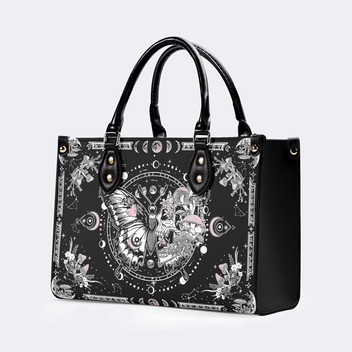Tarot Skull Butterfly Print - Leather Handbag