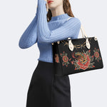 Rose and Snake Print - Leather Handbag