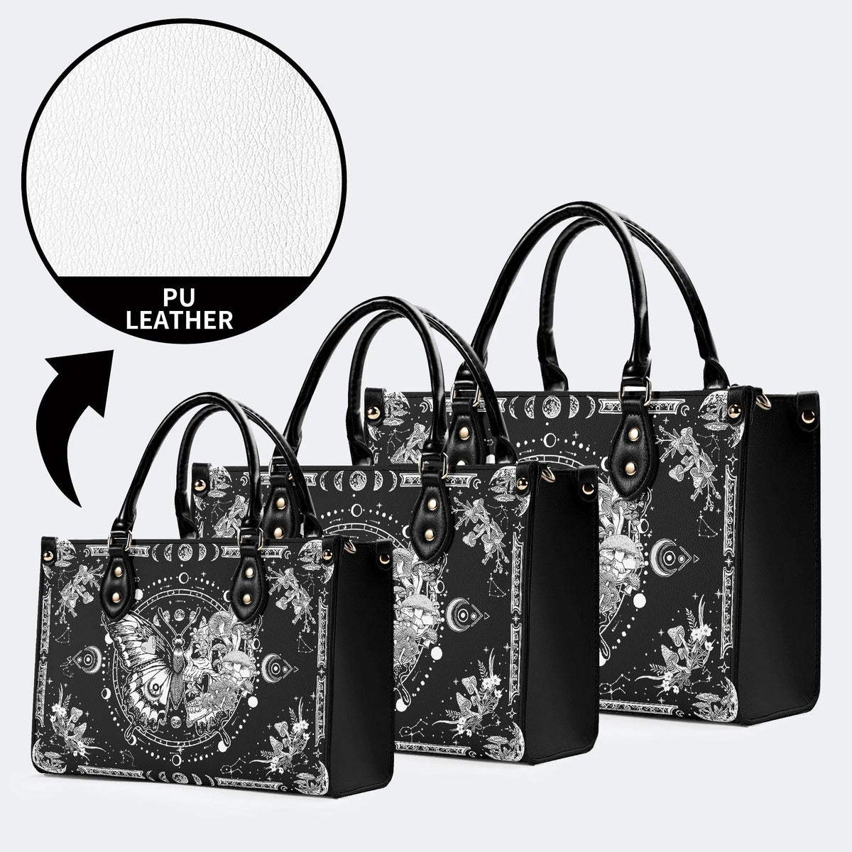 Tarot Skull Butterfly Print - Leather Handbag