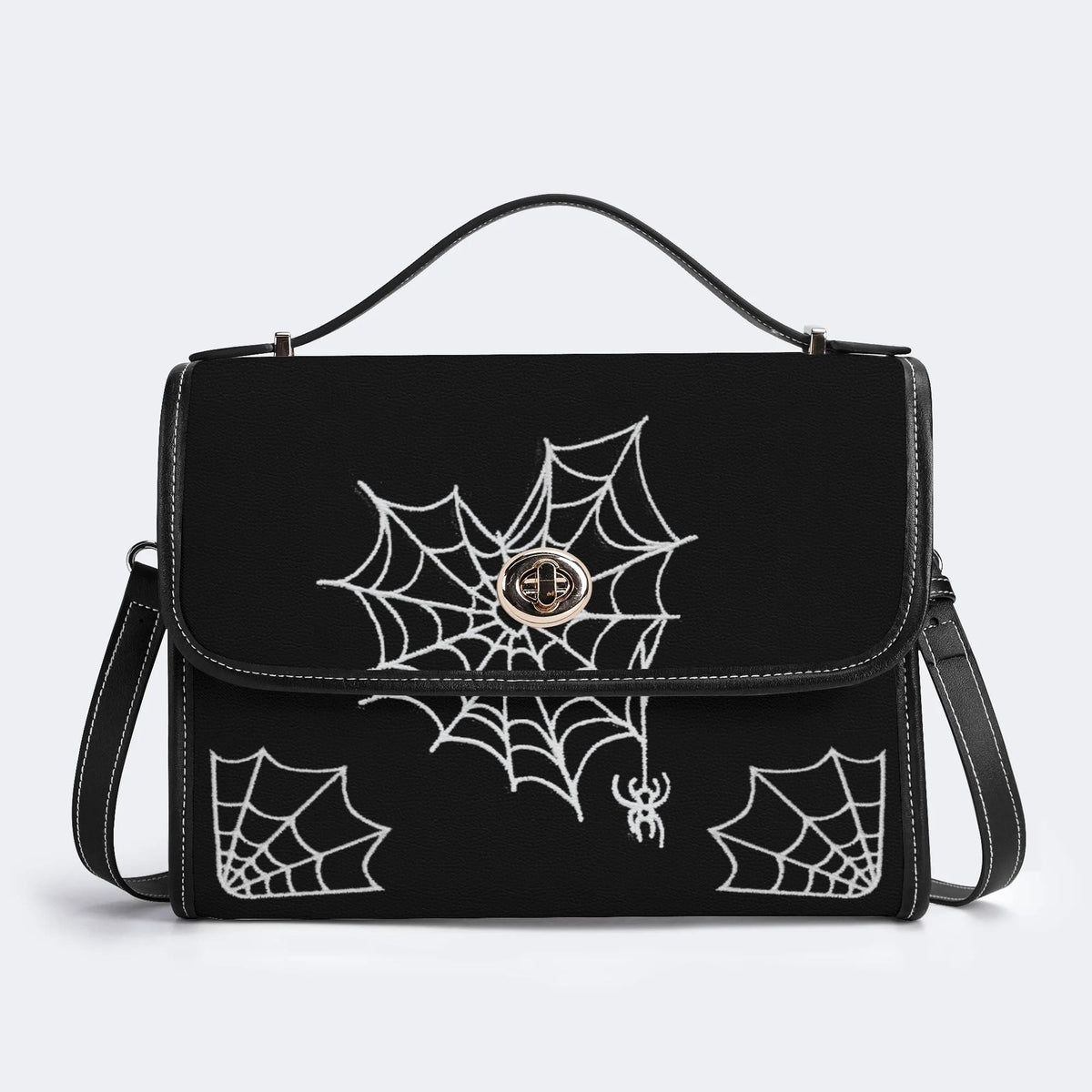 Spider Web Print - Leather Satchel Bag