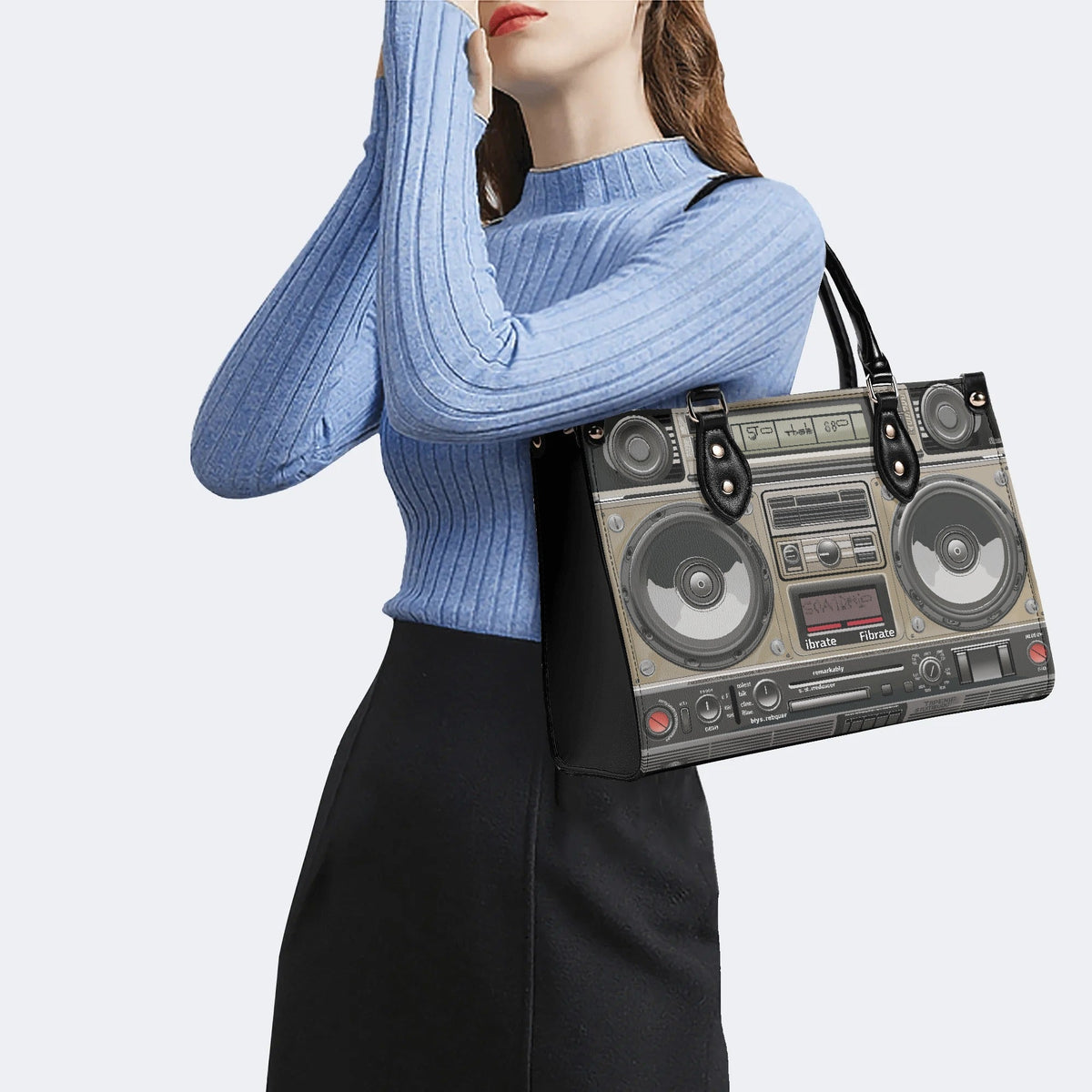 Vintage Radio Print - Leather Handbag