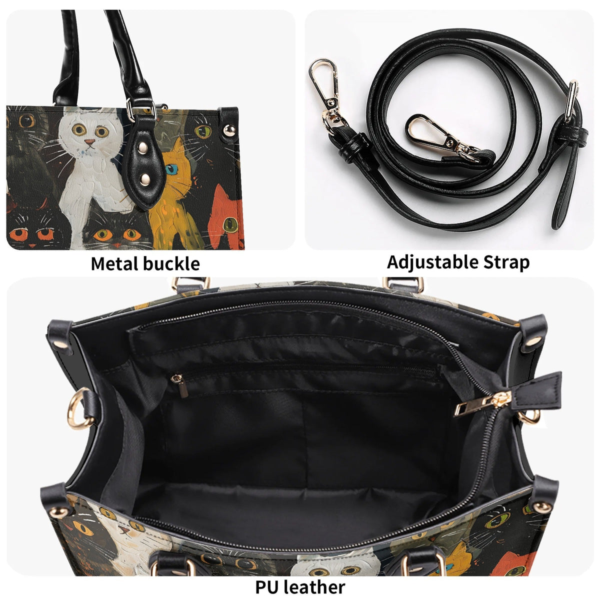 Artistic Graffiti Cats Print - Leather Handbag