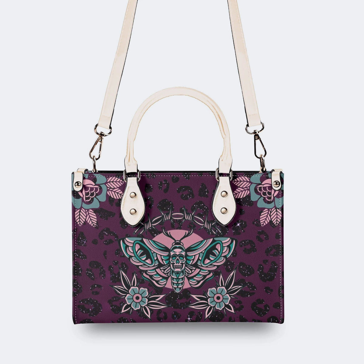 Death Moth Vintage Print - Leather Handbag