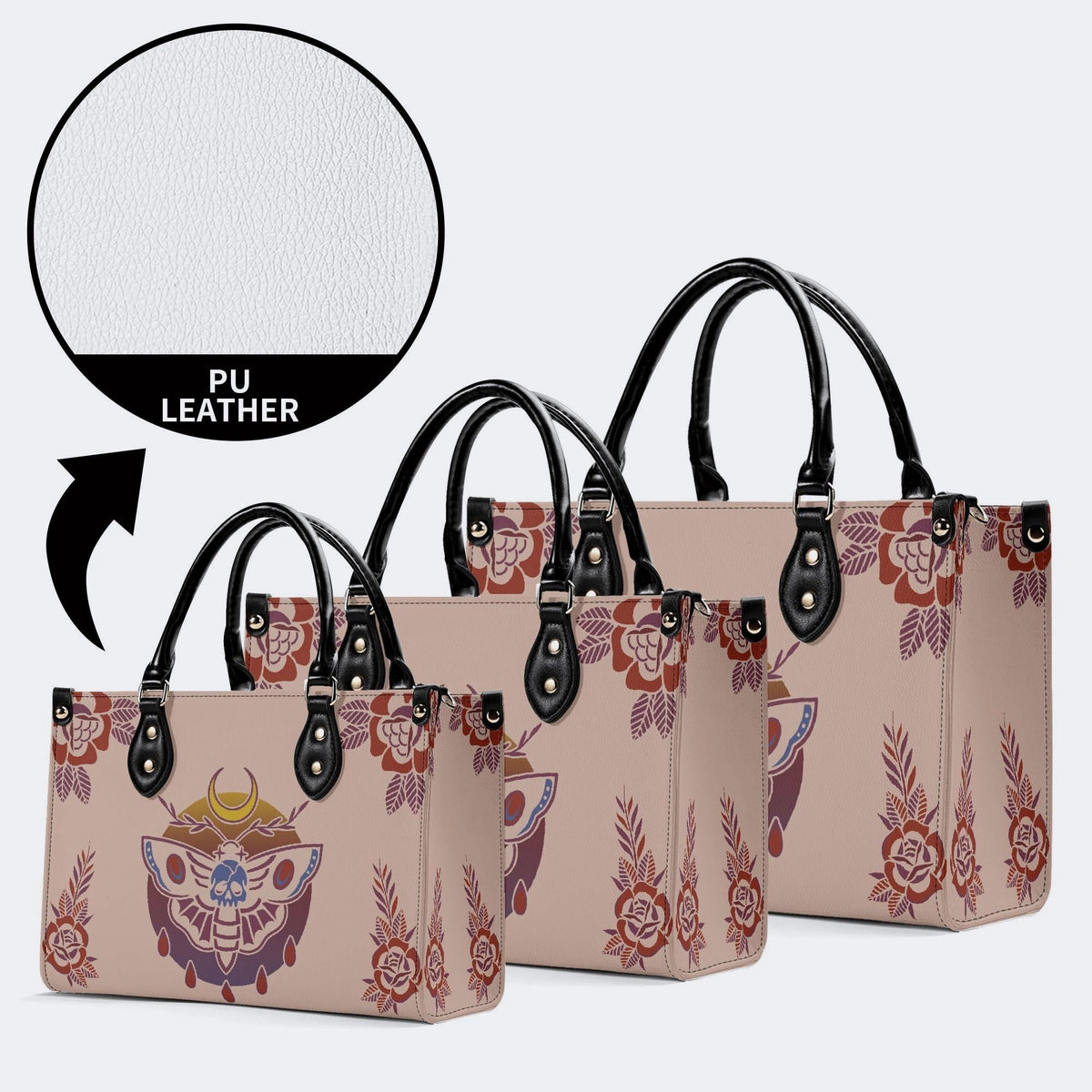 Death Moth Gradient Print - Leather Handbag