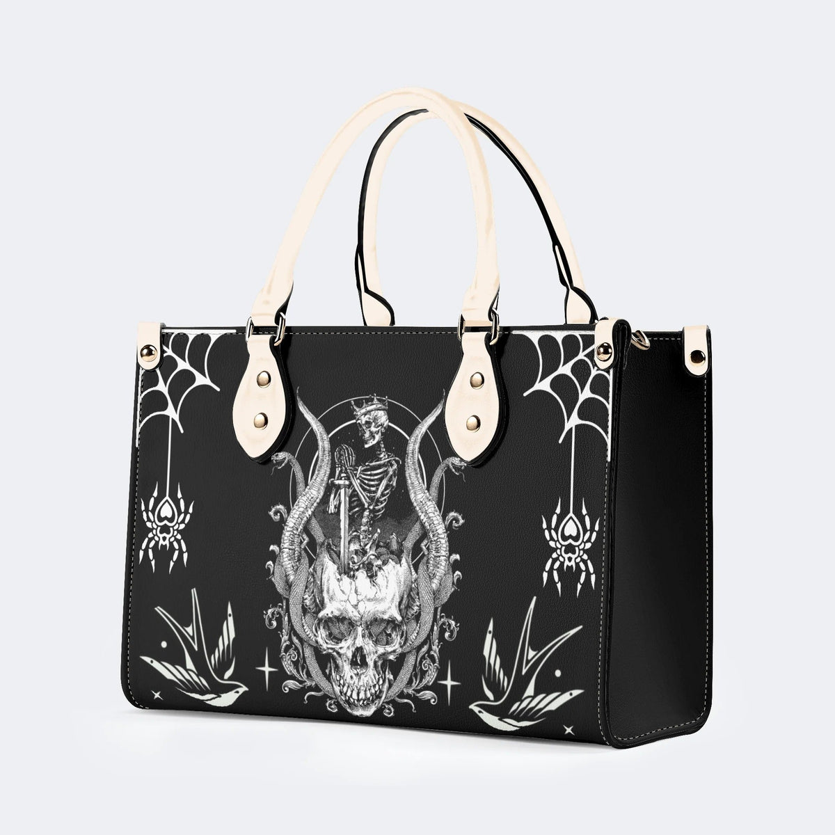 Horror Skull Print - Leather Handbag