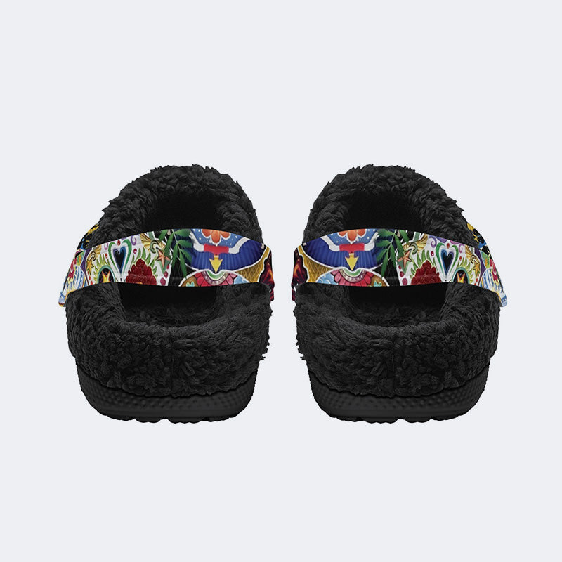 Unisex Death Moth Print - Fur Lined Slippers/Sandals