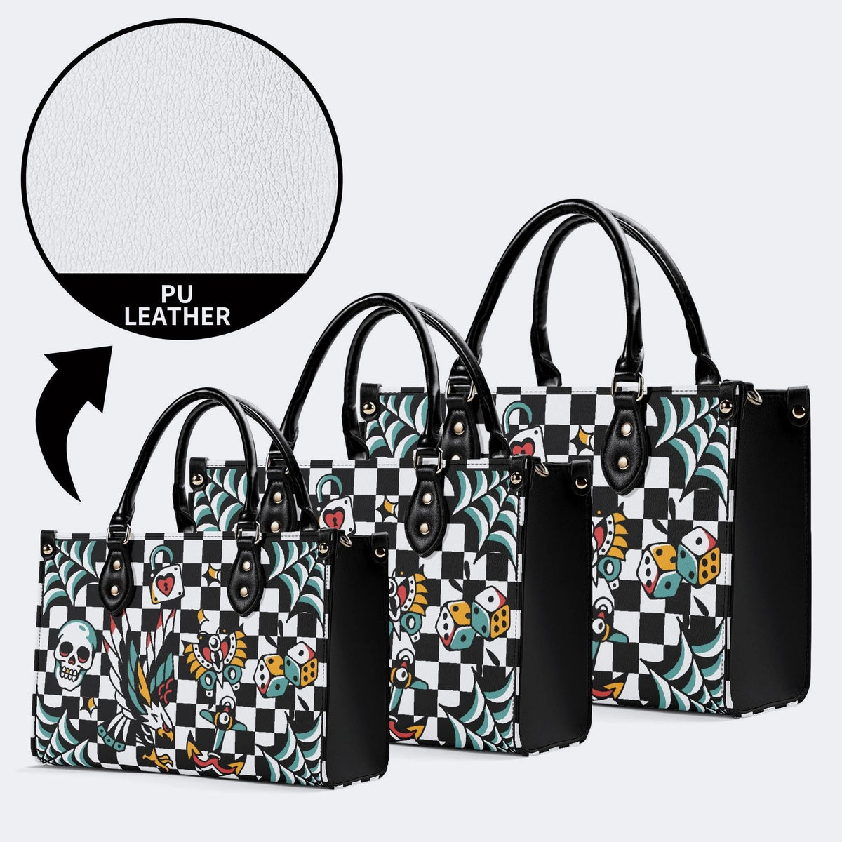 Gothic Pattern Patchwork Print - Leather Handbag
