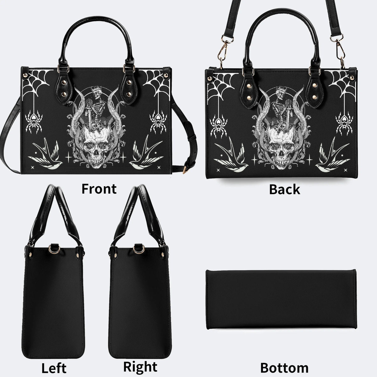 Horror Skull Print - Leather Handbag