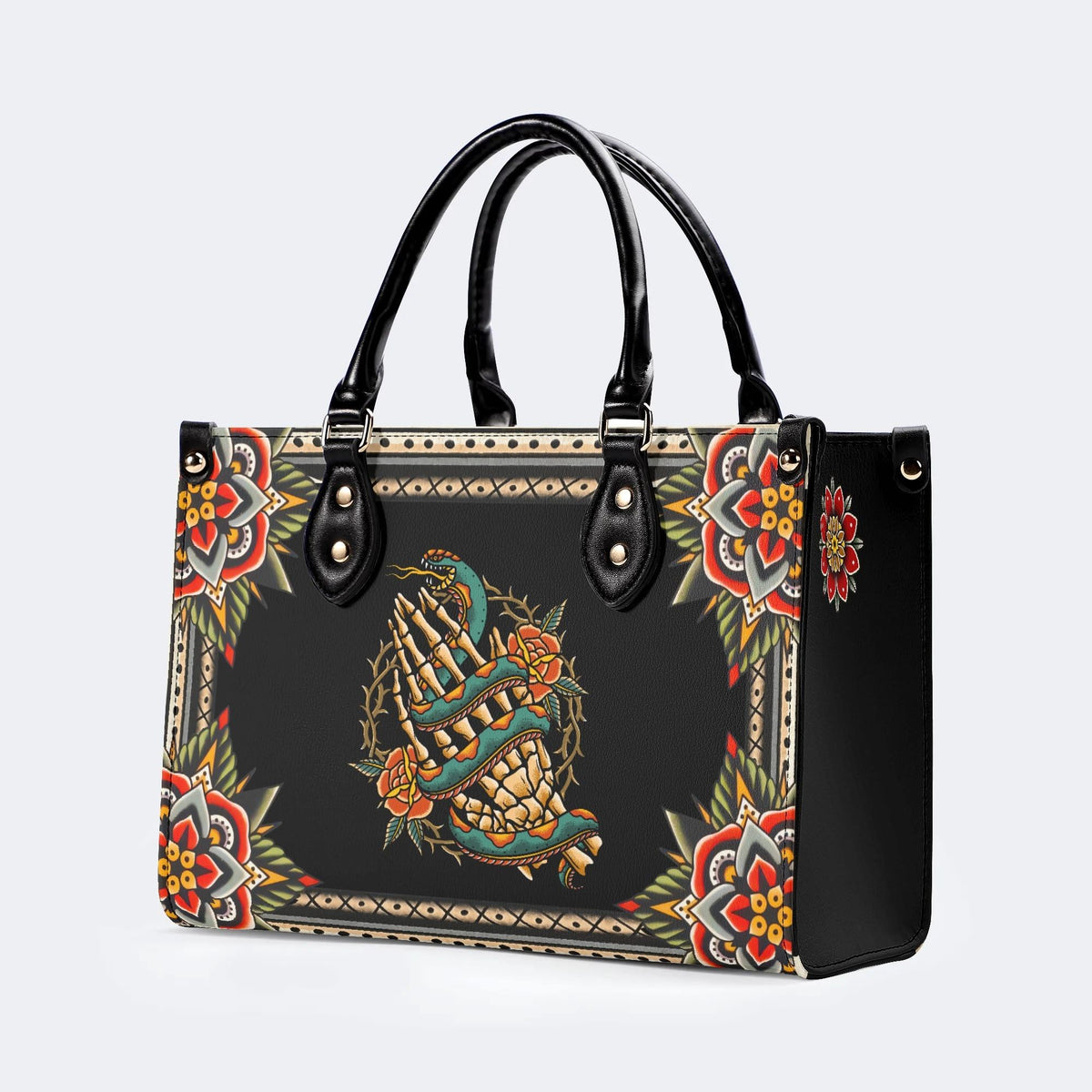 Skeleton Hand And Snake - Leather Handbag