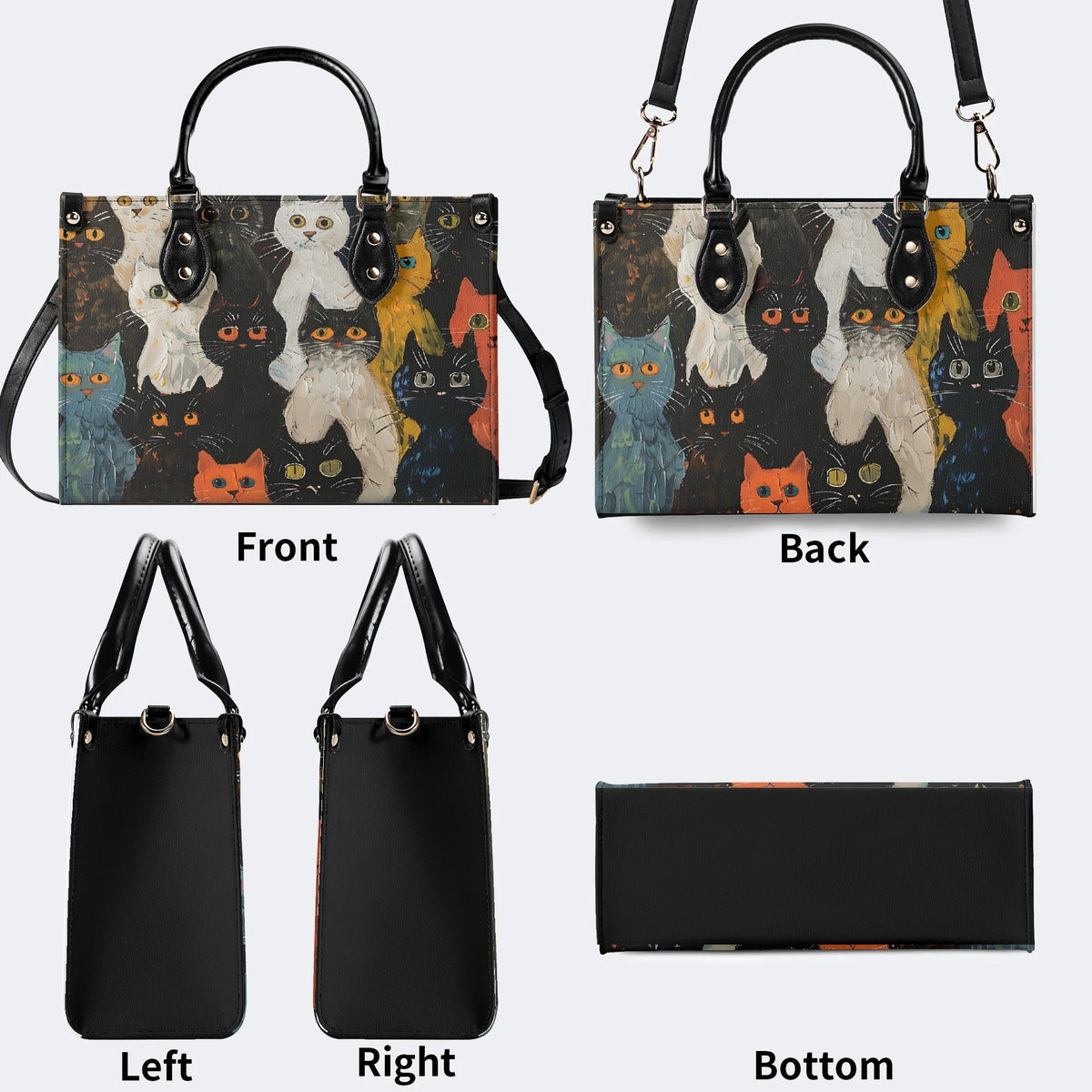 Artistic Graffiti Cats Print - Leather Handbag